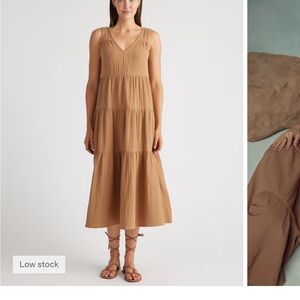 Quince 100% Organic Cotton Gauze Tiered Maxi Dress in Toasted Coconut Size L